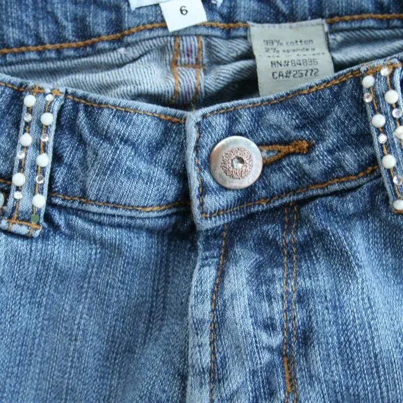 💎Cache Sz 6 Denim Jewel Pockets Ladies Blue Jeans Bling pants Flare - Picture 14 of 15